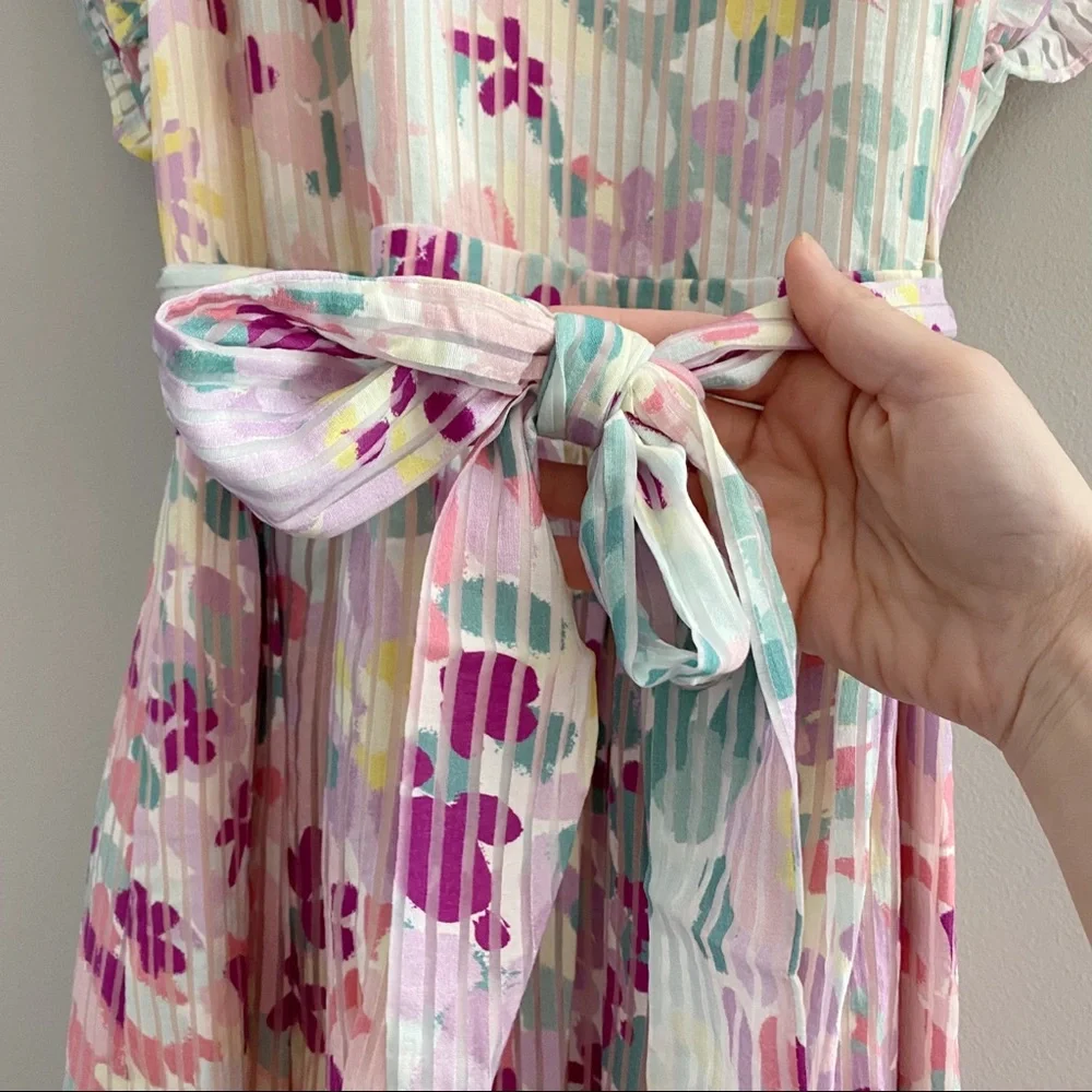 Kate Spade Pastel Floral Ruffle Midi Dress Size 12